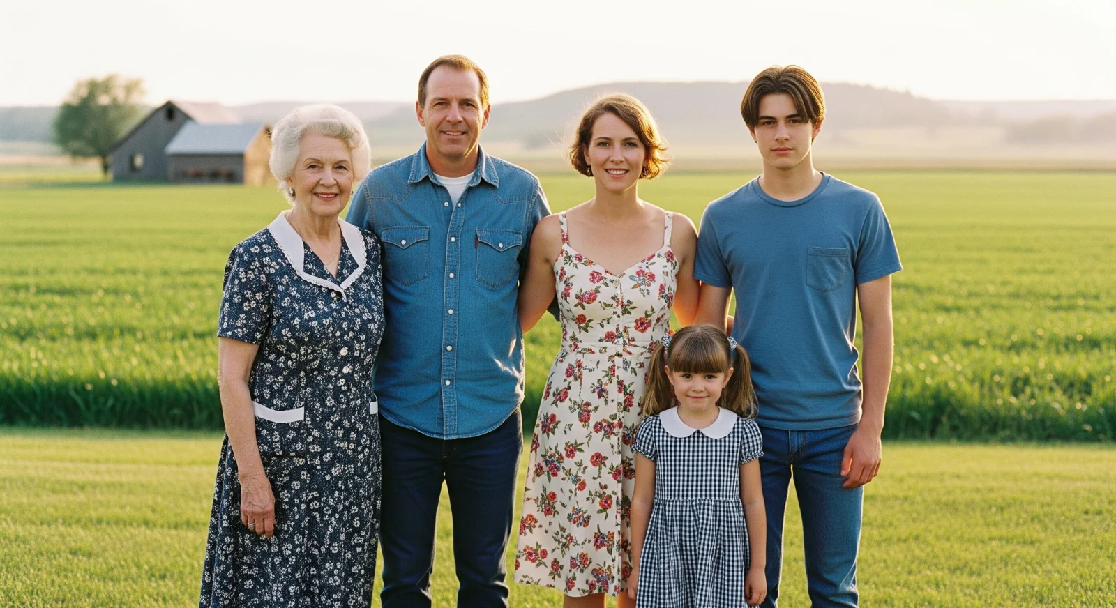 Open family farmland at golden hour